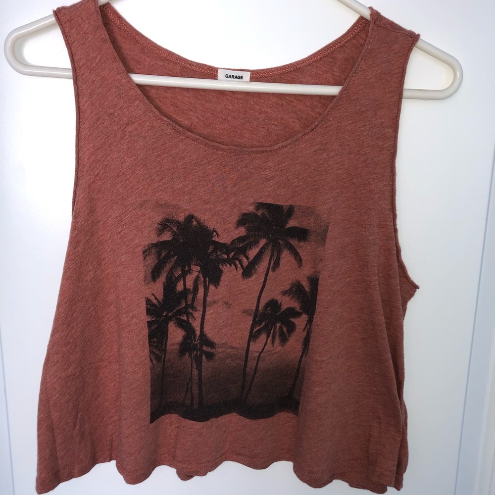 Small Garage Orange Crop Top with Graphic on Front